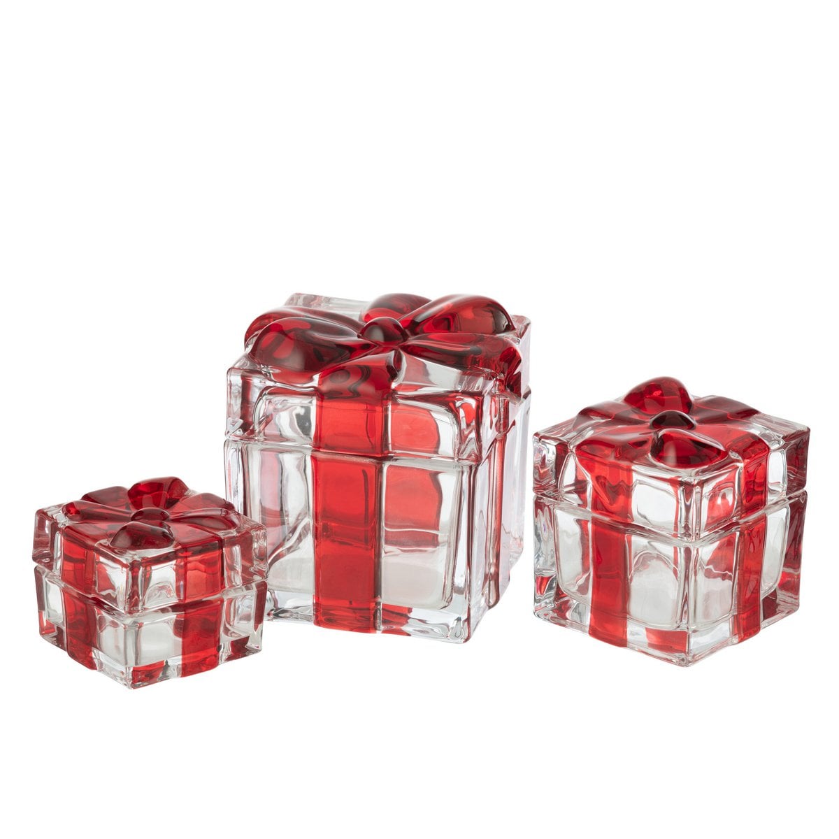 Pot de rangement J-Line en verre rouge sur une table