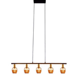 5 pendentif "Corbis", lampe conjugale en noir en noir, avec de l'or et du rotin, avec une douille E14, pour une salle à manger, un salon, un couloir ou un bureau, 100 cm de long