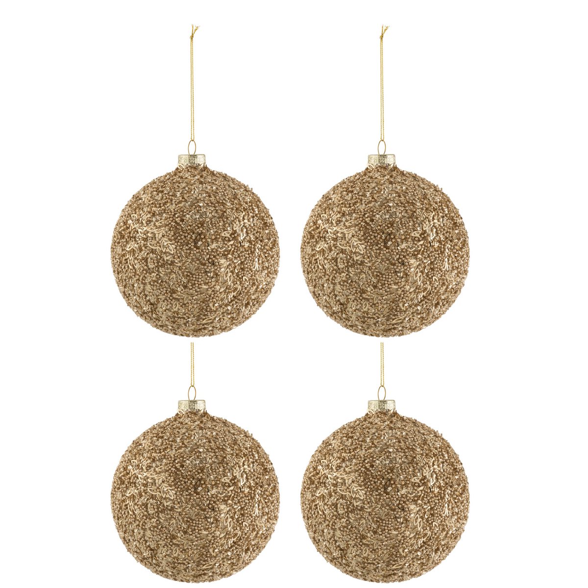 Boules de Noël en verre doré pailleté de J-Line, détail de la texture