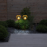 2 Set LED Lampe solaire "Heart" avec brochette de terre pour le jardin et la terrasse en métal en noir, et or, avec des LED fermement intégrées, 59 cm de haut