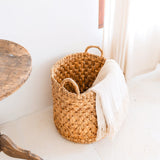 Panier à linge rond tressé – Panier à plantes Boho – Panier à linge marron – Grand panier en jacinthe d'eau RAJA (3 tailles Ø 35/40/50 cm)