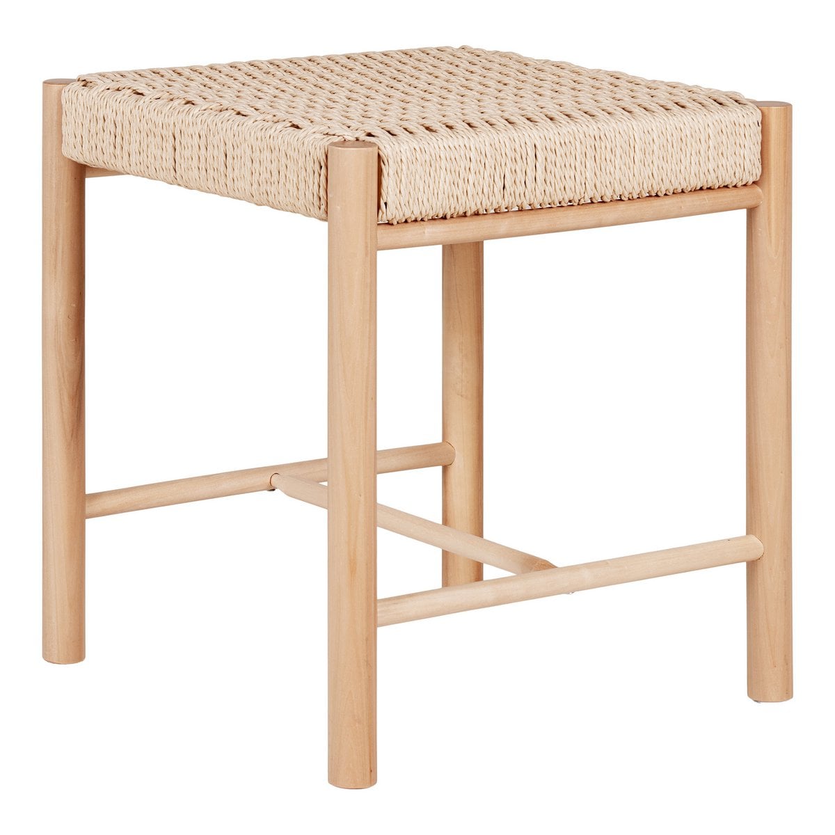 Tabouret Abano en bois de peuplier avec siège en corde de papier naturel