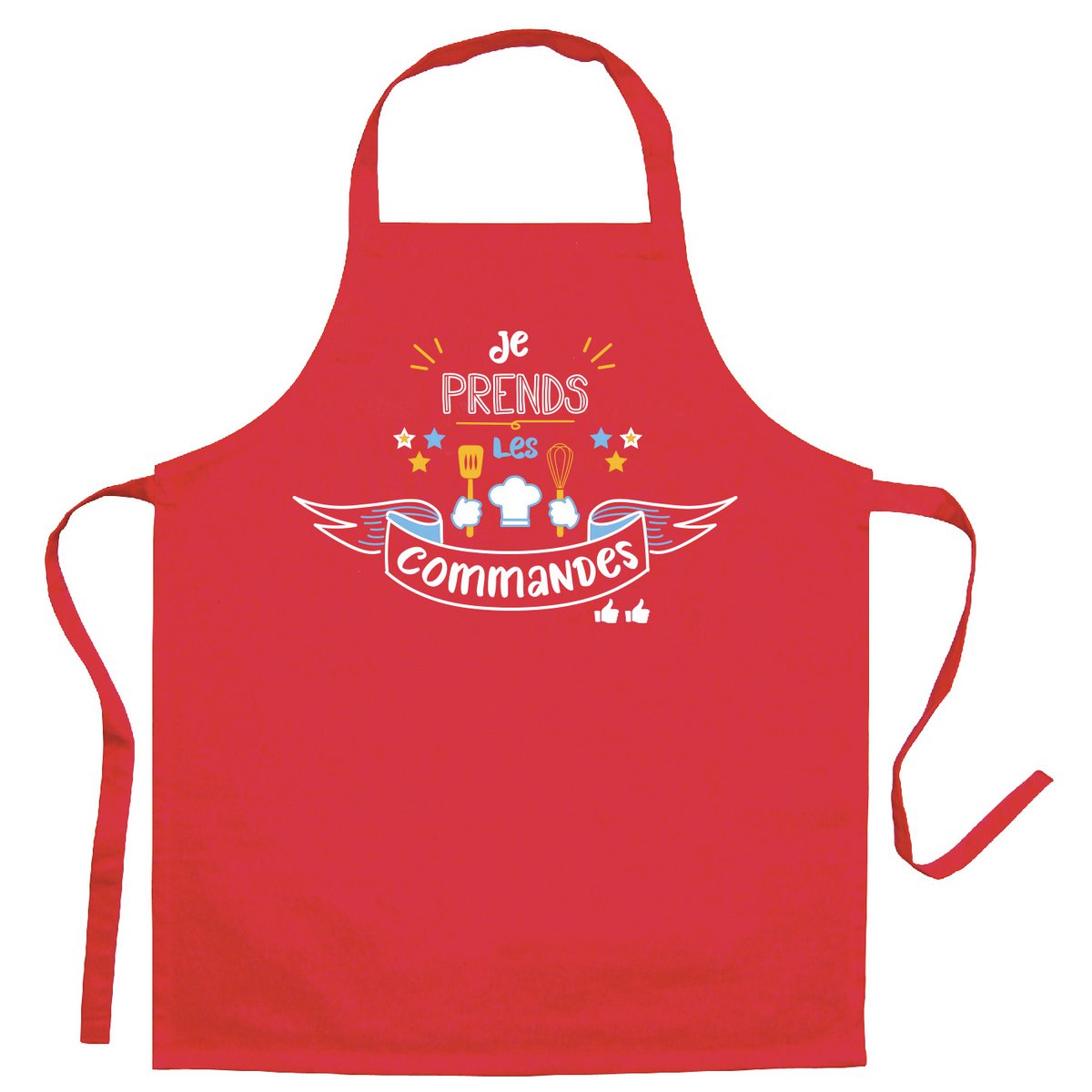 Tablier de cuisine enfant Je prends les commandes Rouge, design ludique et coloré