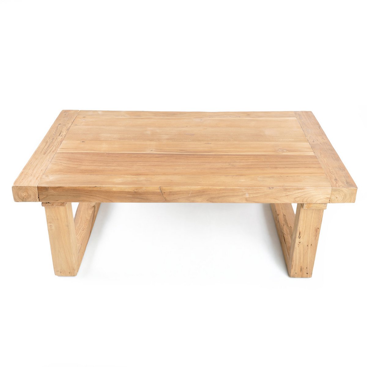 Table basse en teck récupéré - mise en scène dans un salon moderne