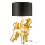 Lampe Chien Caniche en résine dorée, vue de face