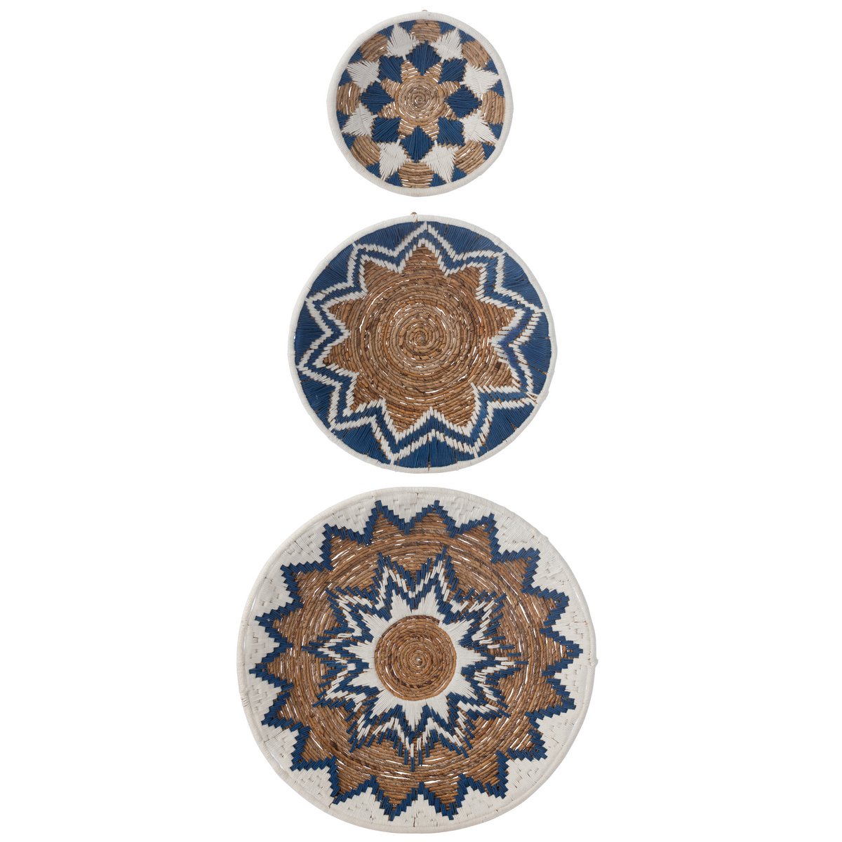Décoration murale J-Line Branche de bananier - roseau - bleu foncé - lot de 3