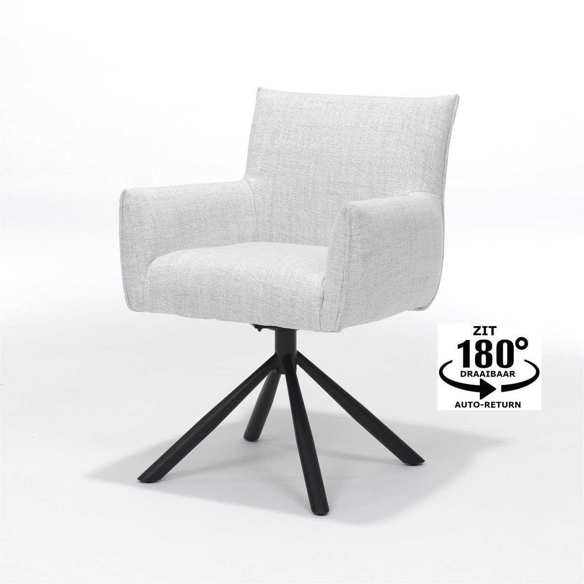 Fauteuil Focus en tissu Oasis naturel avec finition noire, vue latérale.
