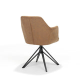 Chaise de bras Calvin tournant brûle le tissu noir cognac doux