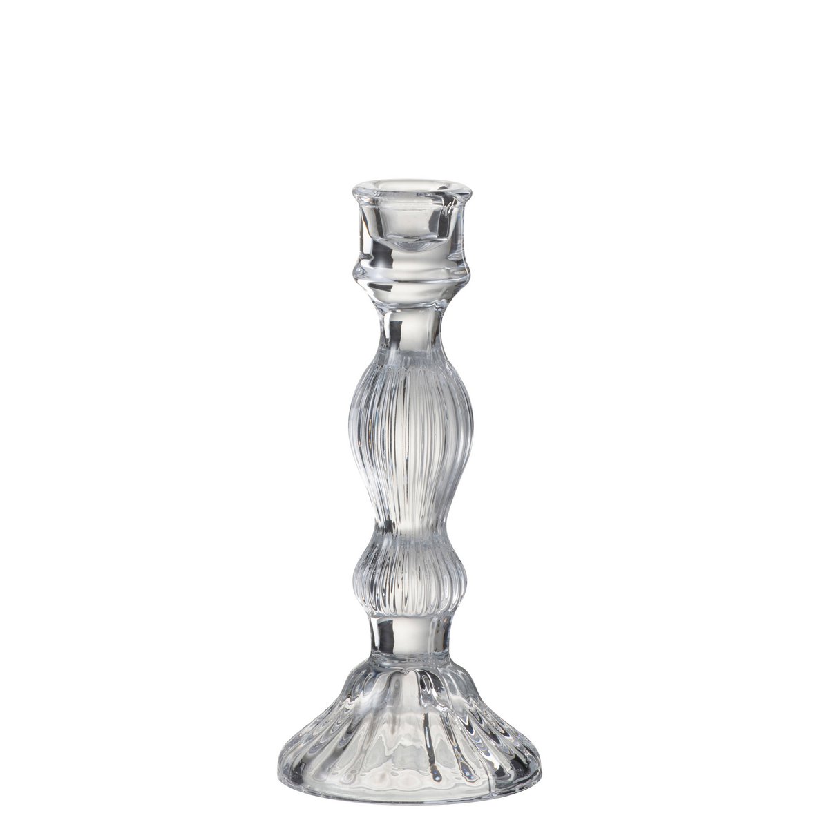 Bougeoir Sphère J-Line en verre transparent, vue de face