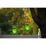2 Set Solar-Deco Hanging Light "Frosch" Env. 20 cm de haut, en fer peint, y compris le capteur crépusculaire;