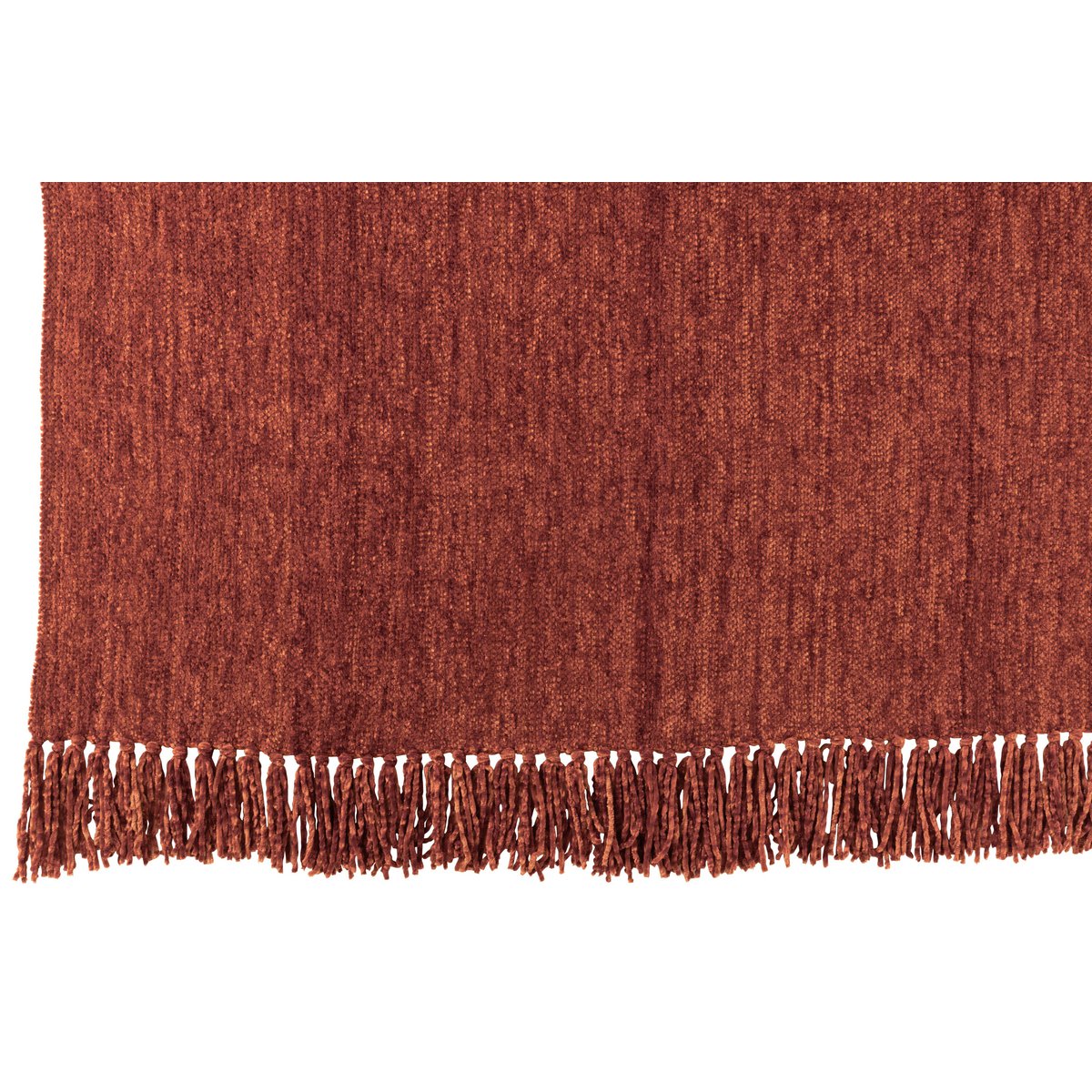 Couverture J-Line en chenille marron, douce et élégante sur un canapé