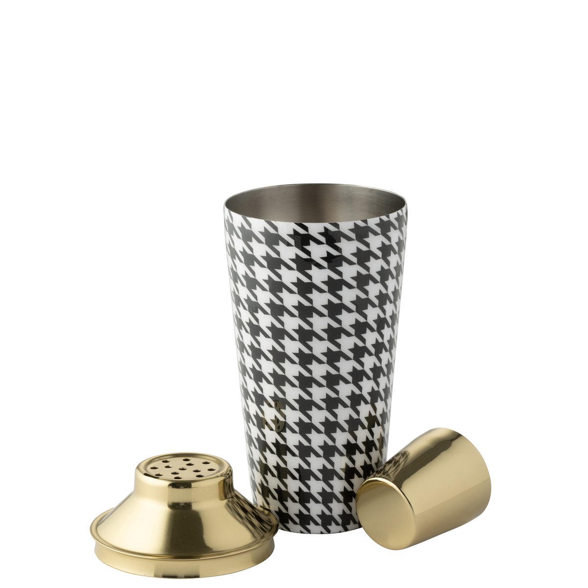 Shaker J-Line Pied-Poule en acier inoxydable noir et blanc, vue de face