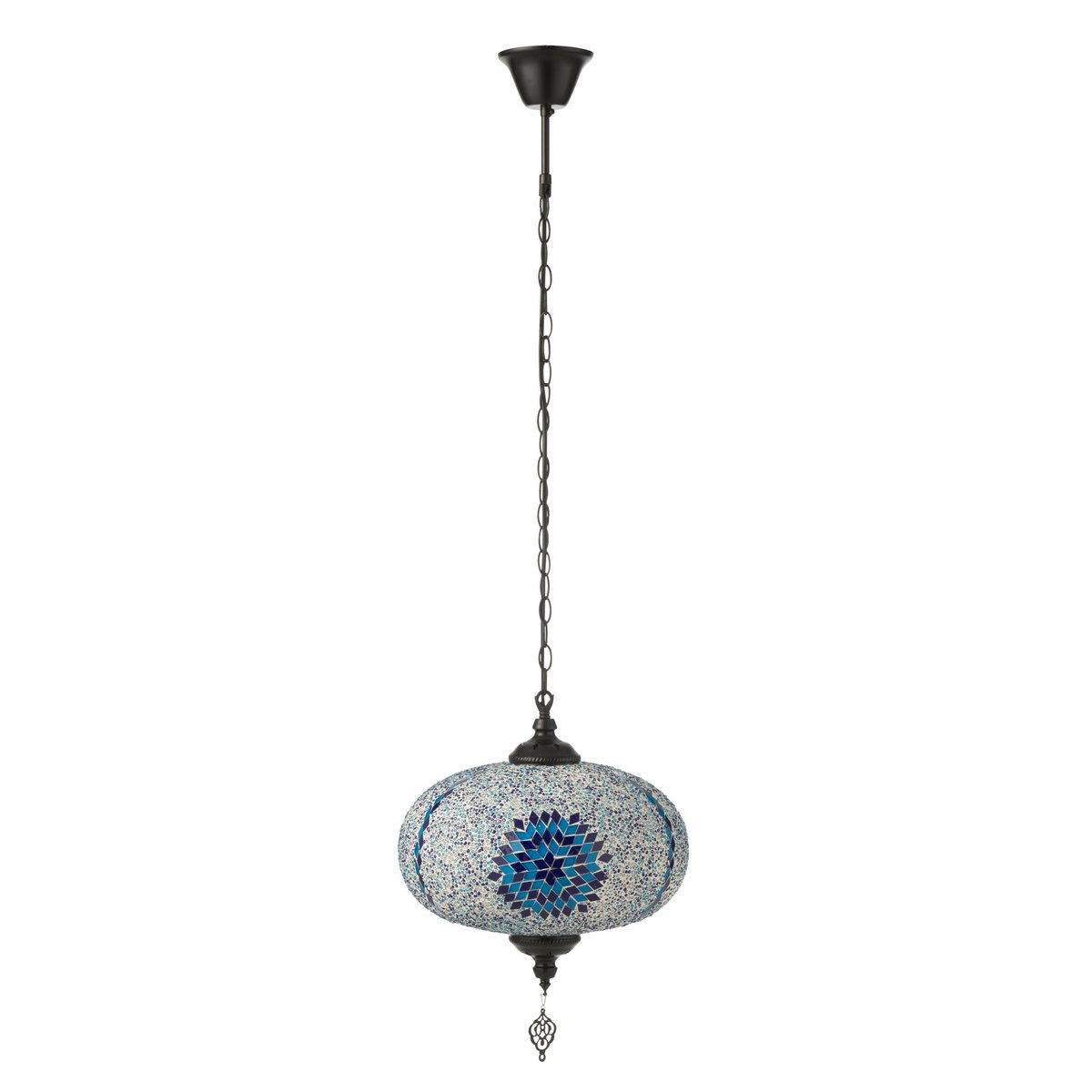 Lampe suspendue J-Line en mosaïque de verre bleu, vue de face