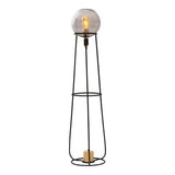 Lampe d'empilement "Stelo", lampadaire moderne en métal noir et verre fumé, socket E27, 128,5 cm de haut, pour salle à manger, salon, couloir ou bureau,