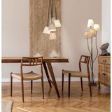 Lampe debout textile "Boho", lampadaire en beige / marron, avec une douille E14, pour salle à manger, salon, couloir ou bureau, 138 cm de haut