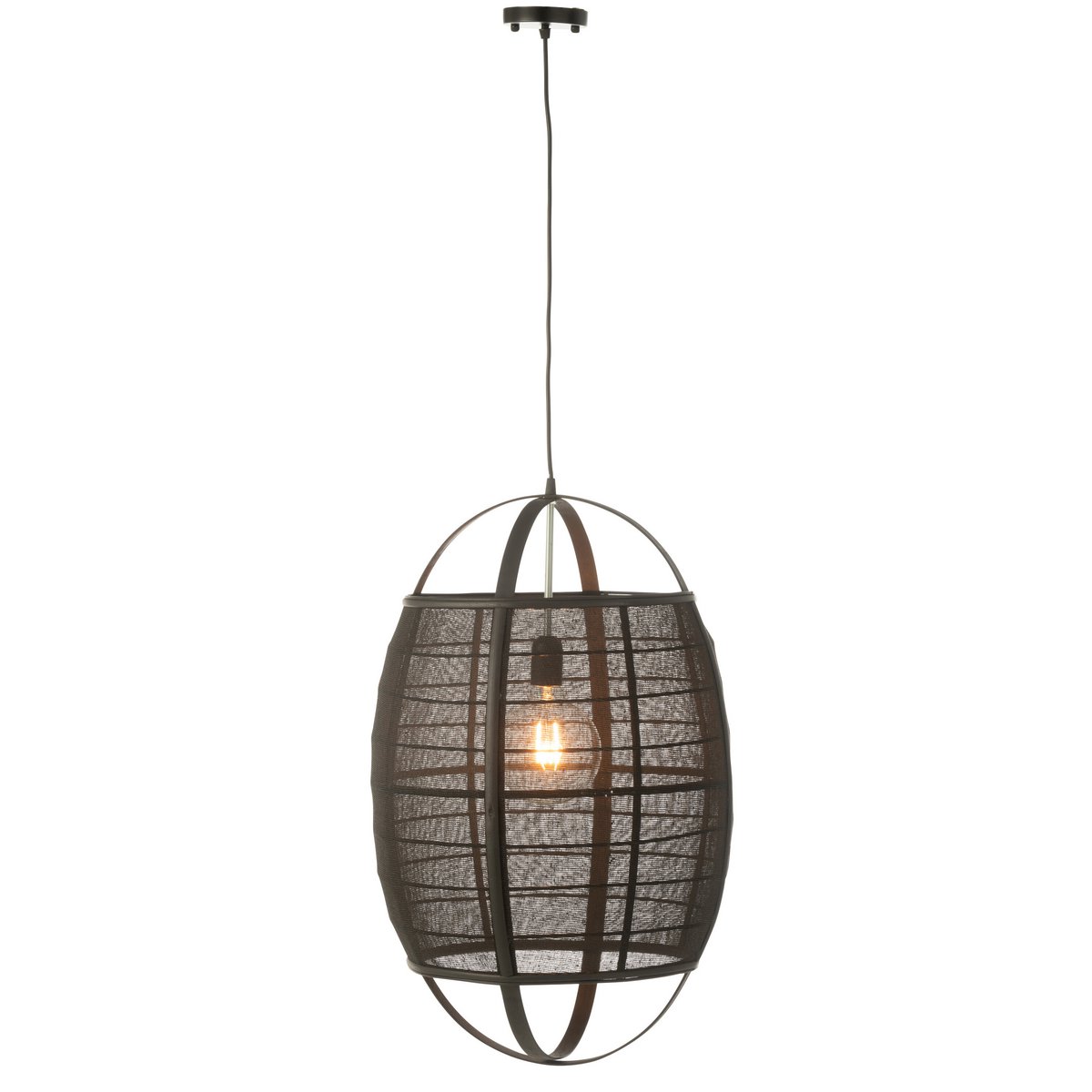 Lampe Suspendue Ion en lin et bambou noir, vue de face