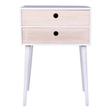 Détail des tiroirs en bois naturel de la table Rimini