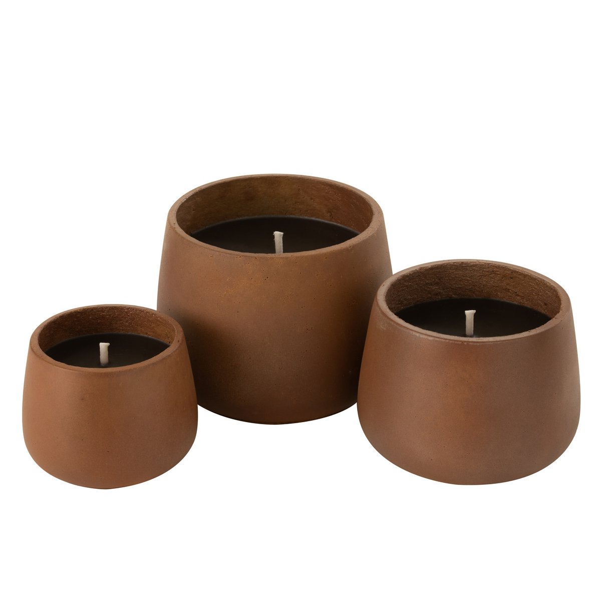 Bougie extérieure J-Line en ciment marron sur fond de jardin