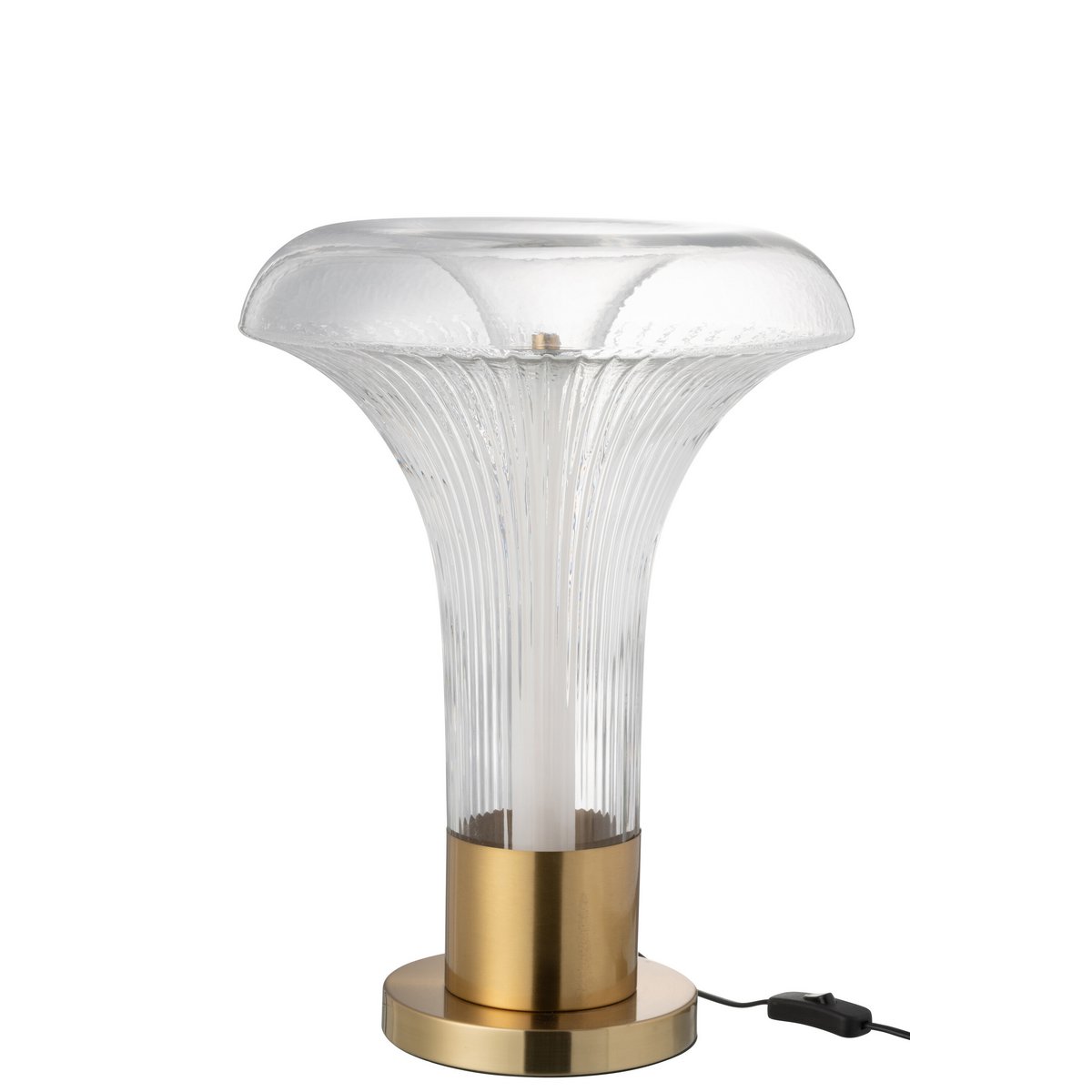 Lampe de table J-Line en métal doré et verre transparent, vue de face