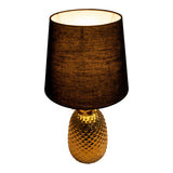 Lampe de table en céramique "ananas", lampe de table en céramique avec glaçure de couleur dorée et écran de tissu noir, avec socket E14, pour salle à manger, salon, couloir ou bureau, lampe de table 45 cm de haut