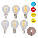 Lampe filamentale à LED 6 set avec e14 version 4 watts, en métal et en verre, clair