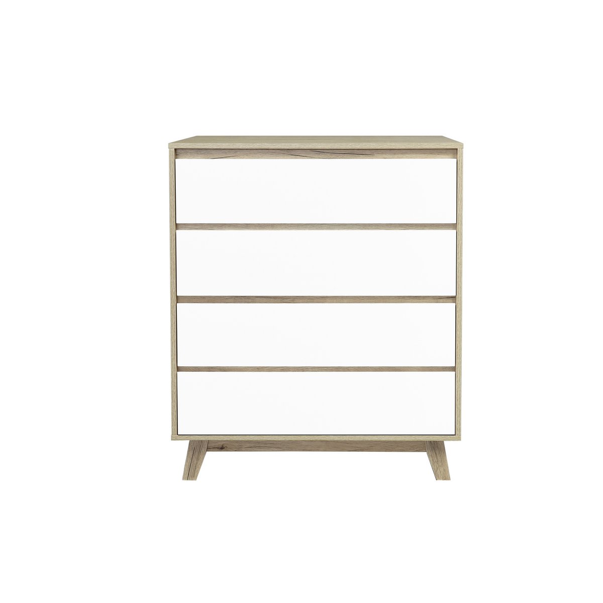 Commode chic scandinave en bois et blanc, vue de face