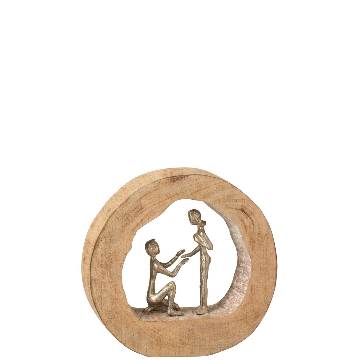 Figure Couple Demande de Mariage en bois de manguier et aluminium blanc, élégante et moderne.