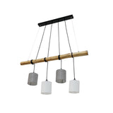 4 pendentif "Malte" en métal et en bois, avec parasols textiles en gris et blanc, socket e27, éclairage pour le salon, le bureau ou la table de chevet