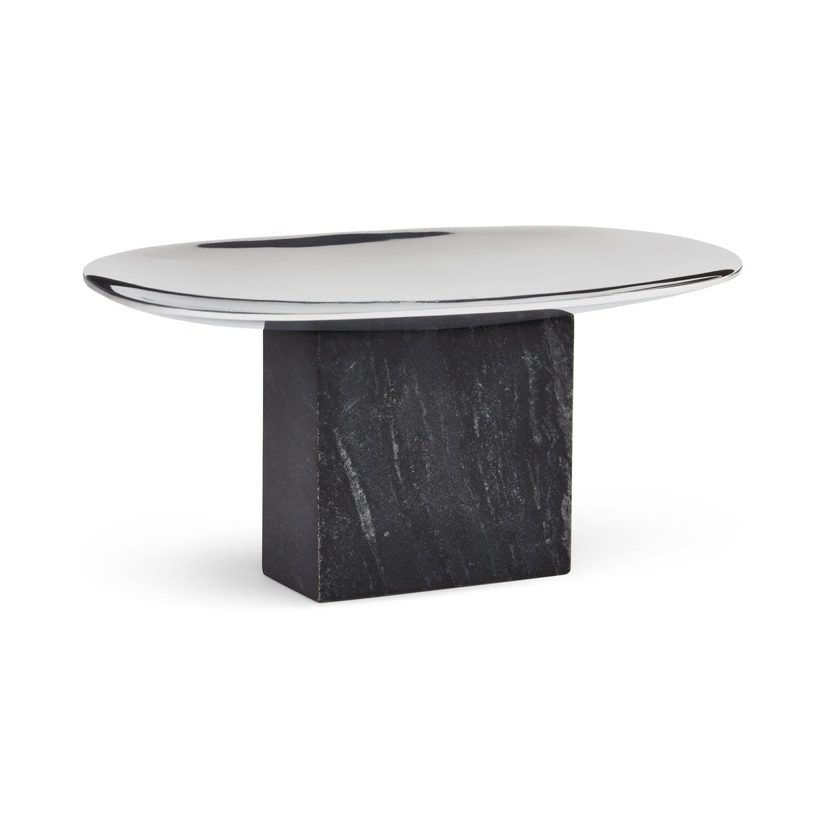 Plateau Sapoto Noir en aluminium poli avec socle en pierre brute