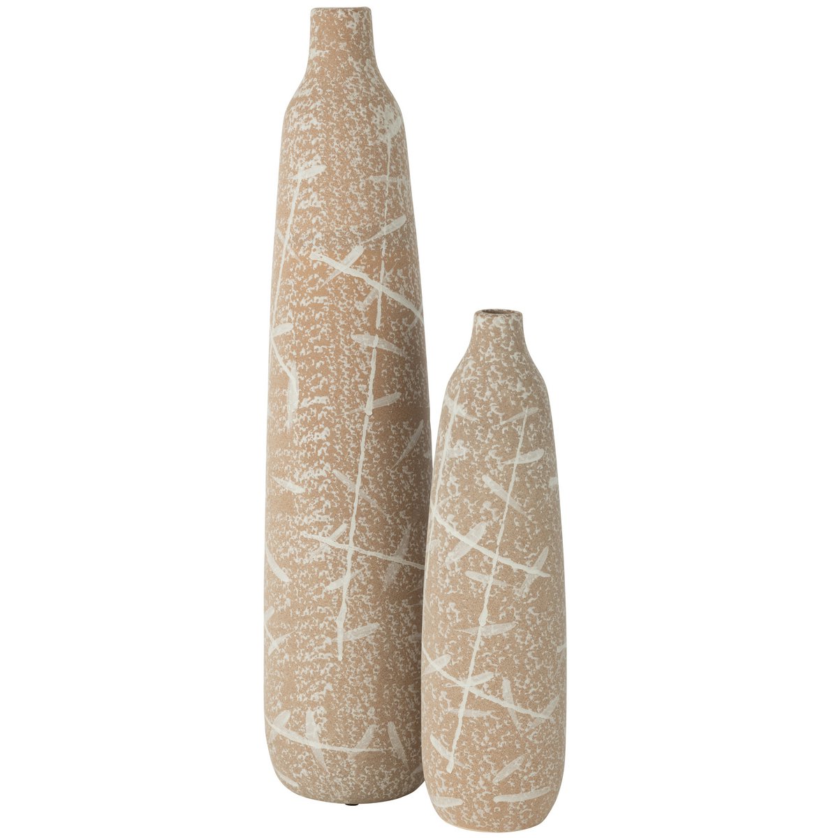 Vase Dune étroite J-Line en céramique beige et blanc, vue de face
