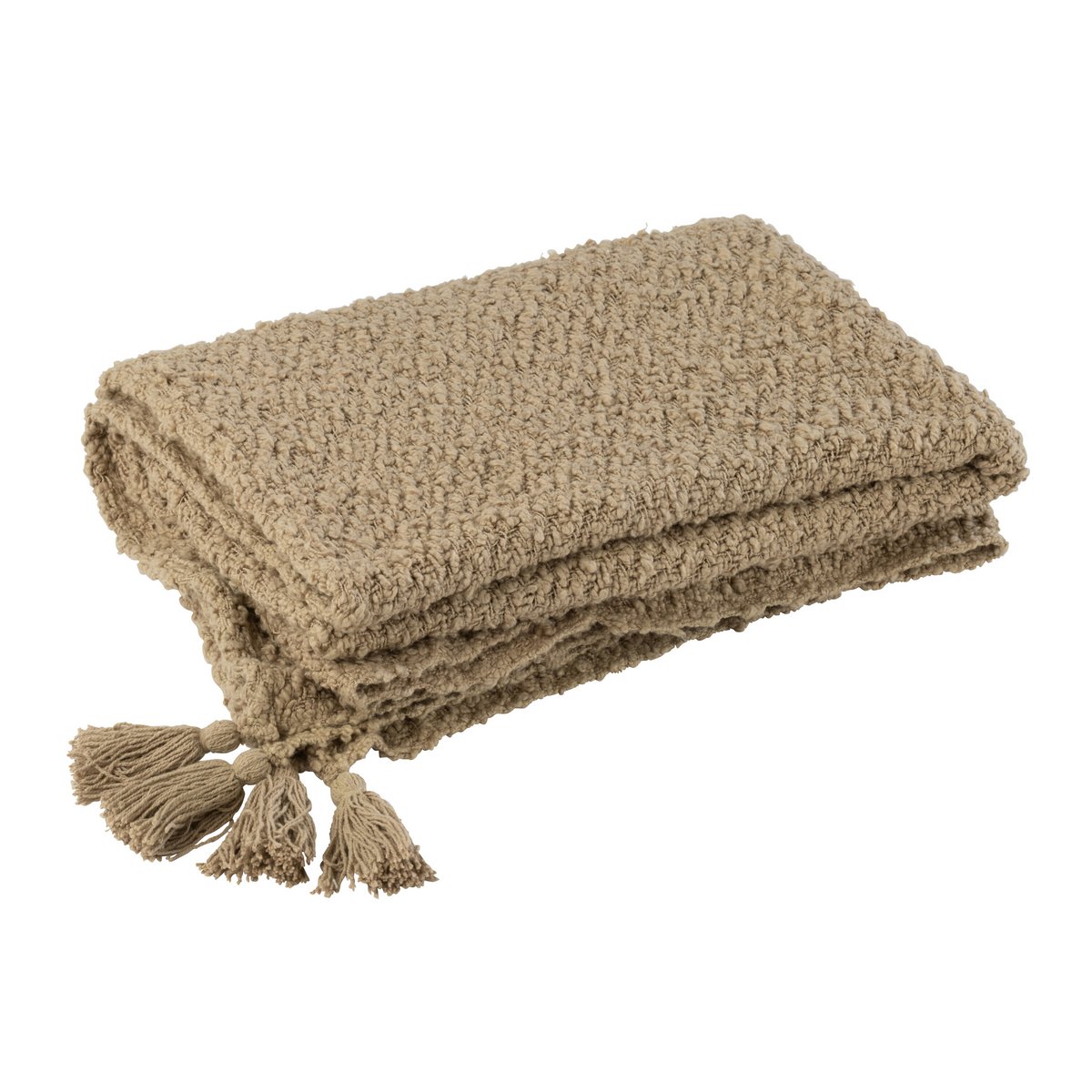 Plaid J-Line en coton beige foncé sur un canapé élégant