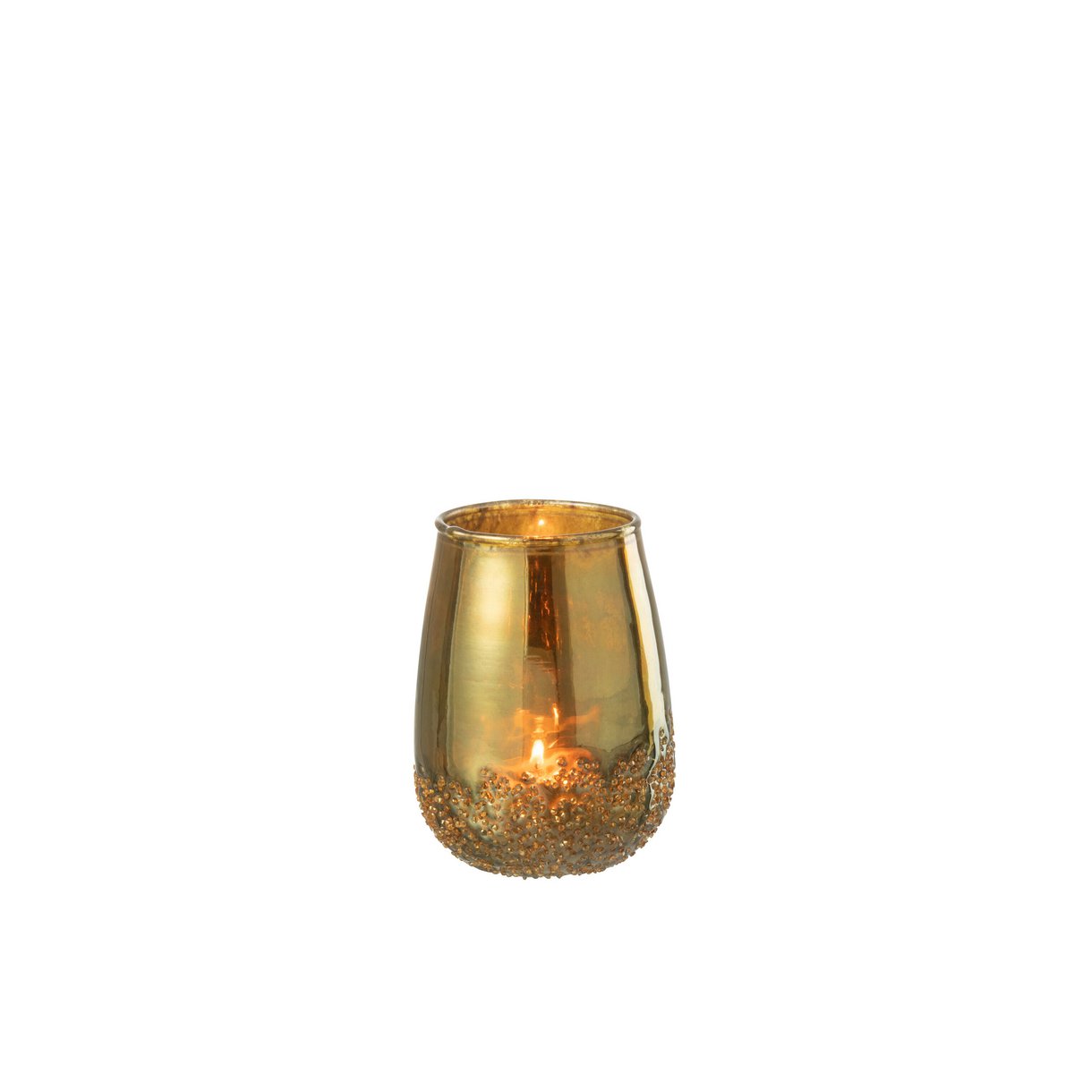 Détail du bougeoir J-Line en verre doré, mettant en valeur son design