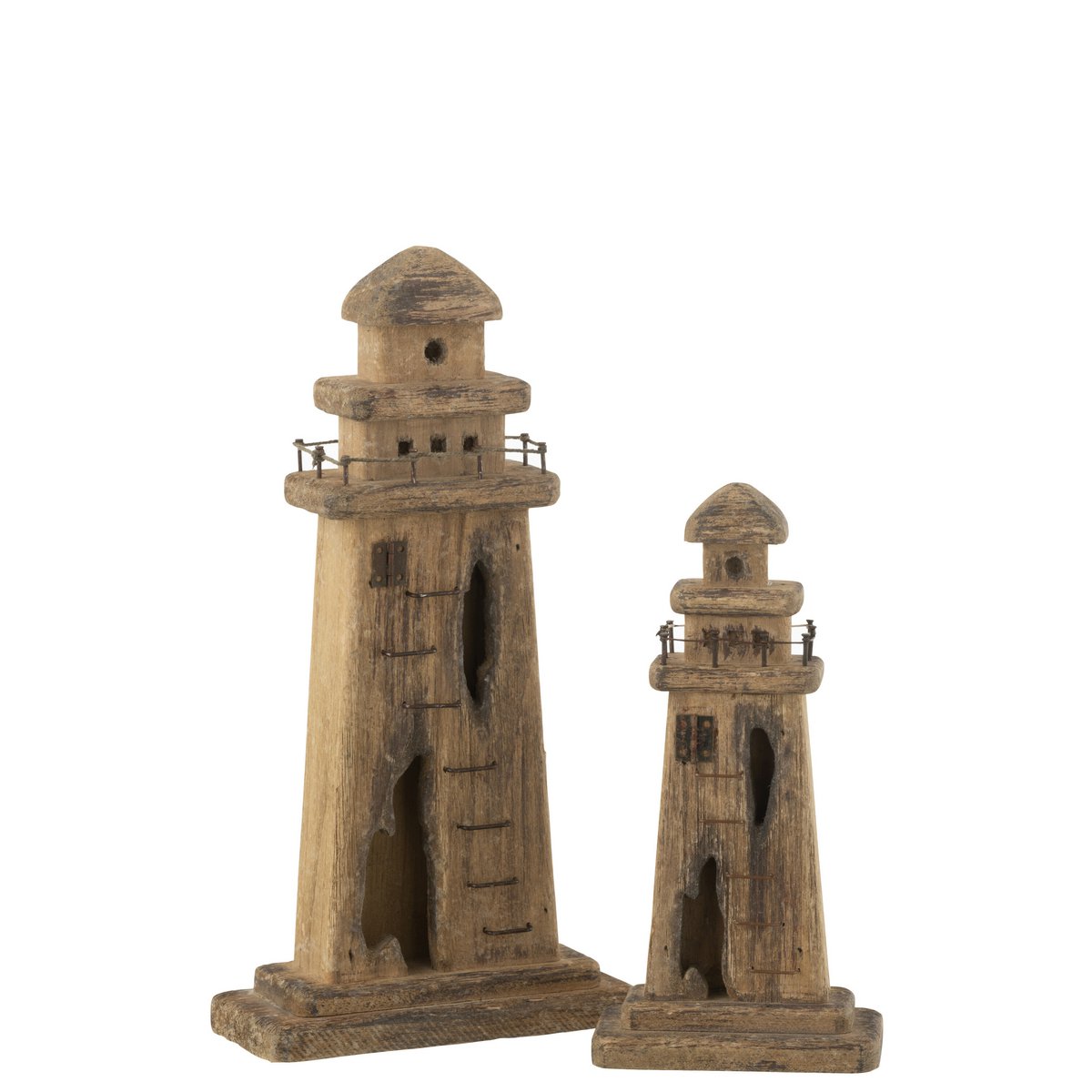 Phare de décoration J-Line en bois naturel foncé, vue avant