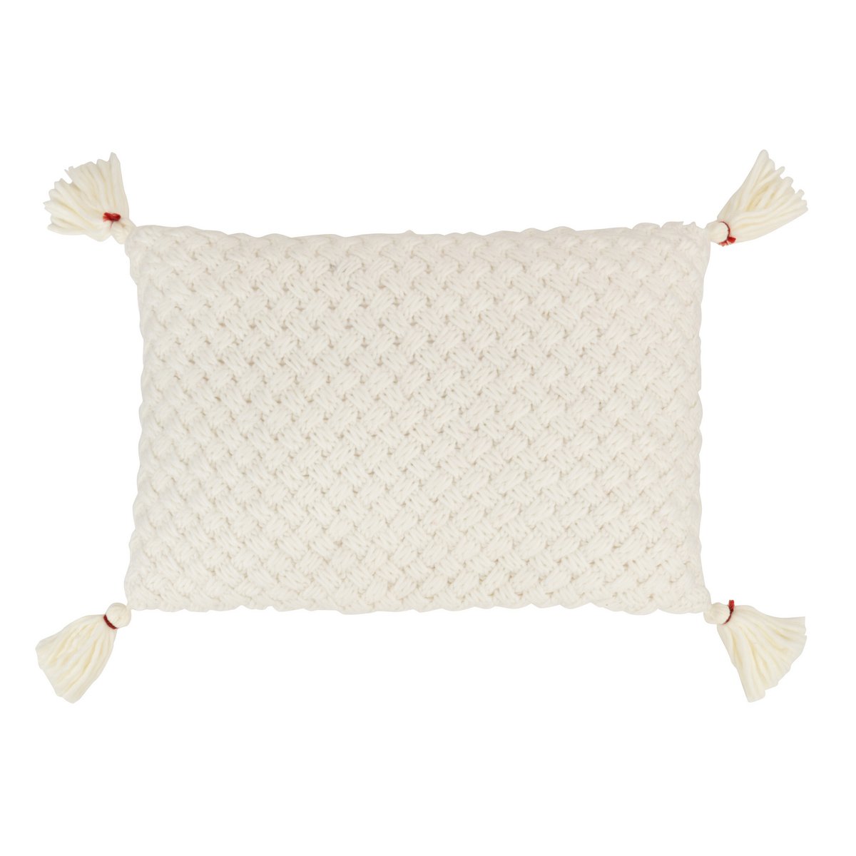 Coussin J-Line Crochet Pompon blanc sur canapé, vue de face