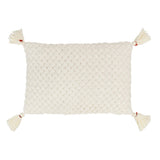 Coussin J-Line Crochet Pompon blanc sur canapé, vue de face