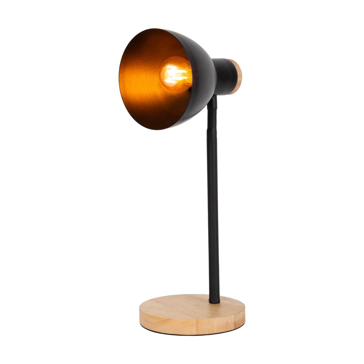 Lampe de bureau "Marie" en métal et en bois, E14, noir, 36,5 cm de haut