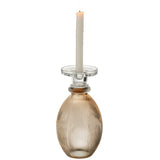 Bougeoir/Vase Malik en verre taupe, mise en scène sur table