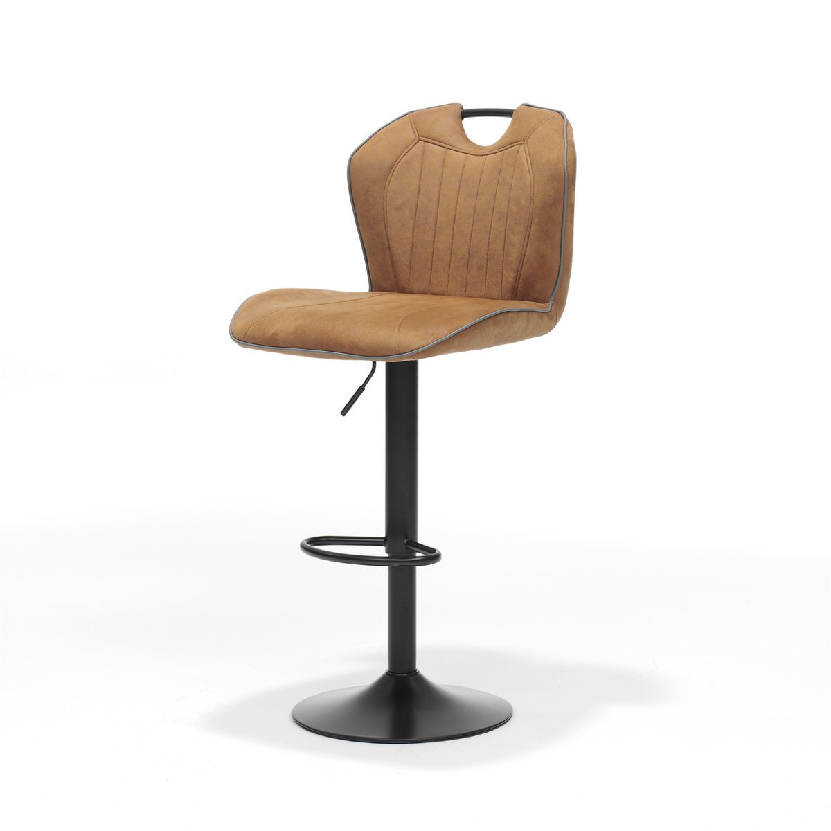 Tabouret de bar Cordoba noir avec tissu cognac doux, vue de face