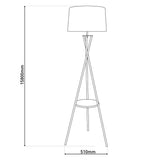 Lampe debout avec table "Tora" intégrée en métal collé et matériau textile coloré naturel, 158 cm de haut Ø 51 cm, E27