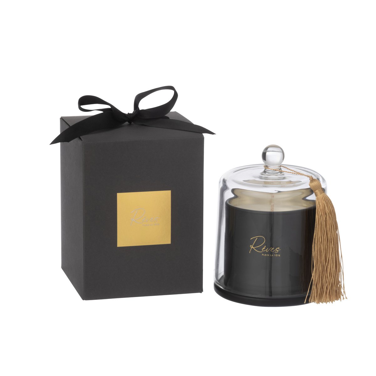Bougie J-Line Stolp Rêves Noir - ambiance chaleureuse avec flamme