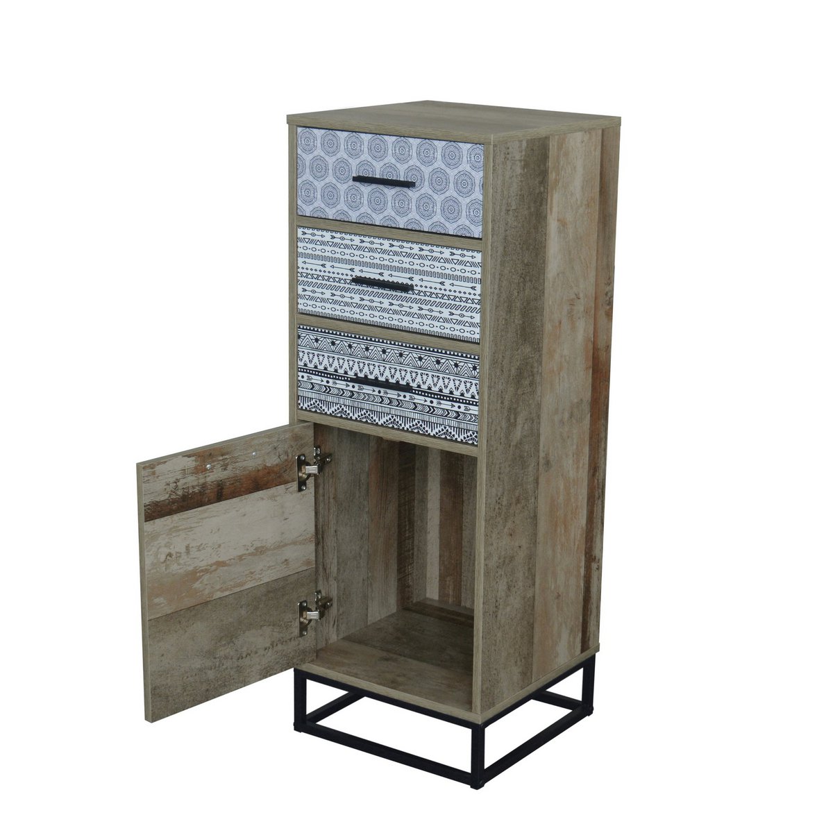 Vue latérale de la commode en bois