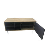 Vue latérale de la table basse en bois et métal