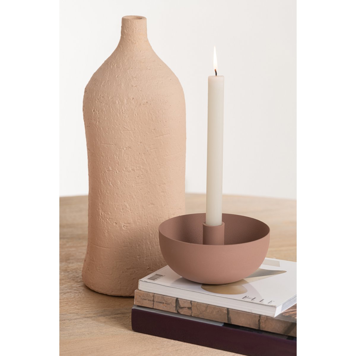 Bougeoir J-Line en métal vieux rose, éclairage doux