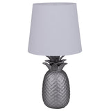 Table en céramique "Pineapple", lampe de table en céramique avec glaçure de couleur argentée et écran de tissu blanc, avec douille E14, pour salle à manger, salon, couloir ou bureau, lampe de table de 45 cm de haut