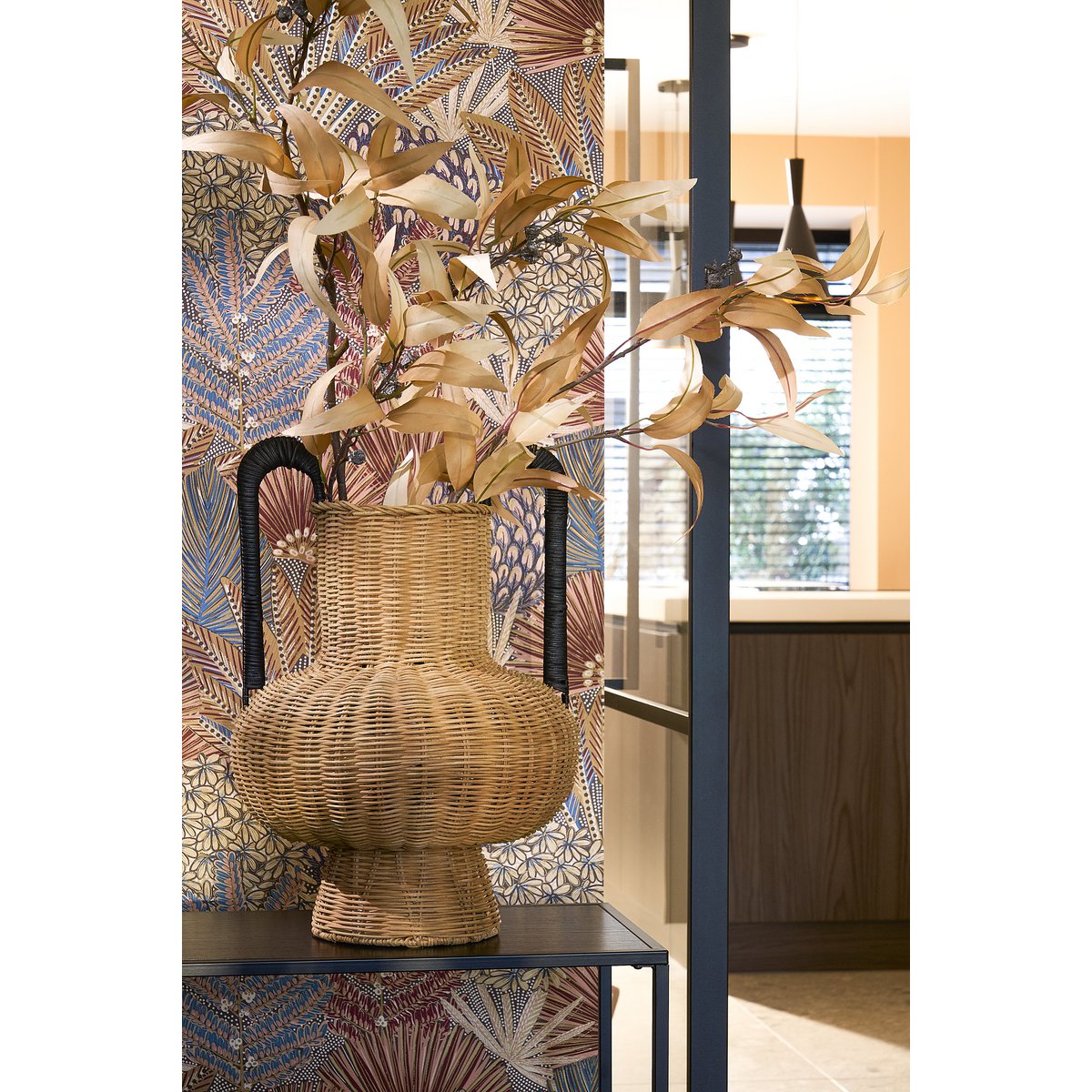 Vase Loulou en rotin et fer, style bohème