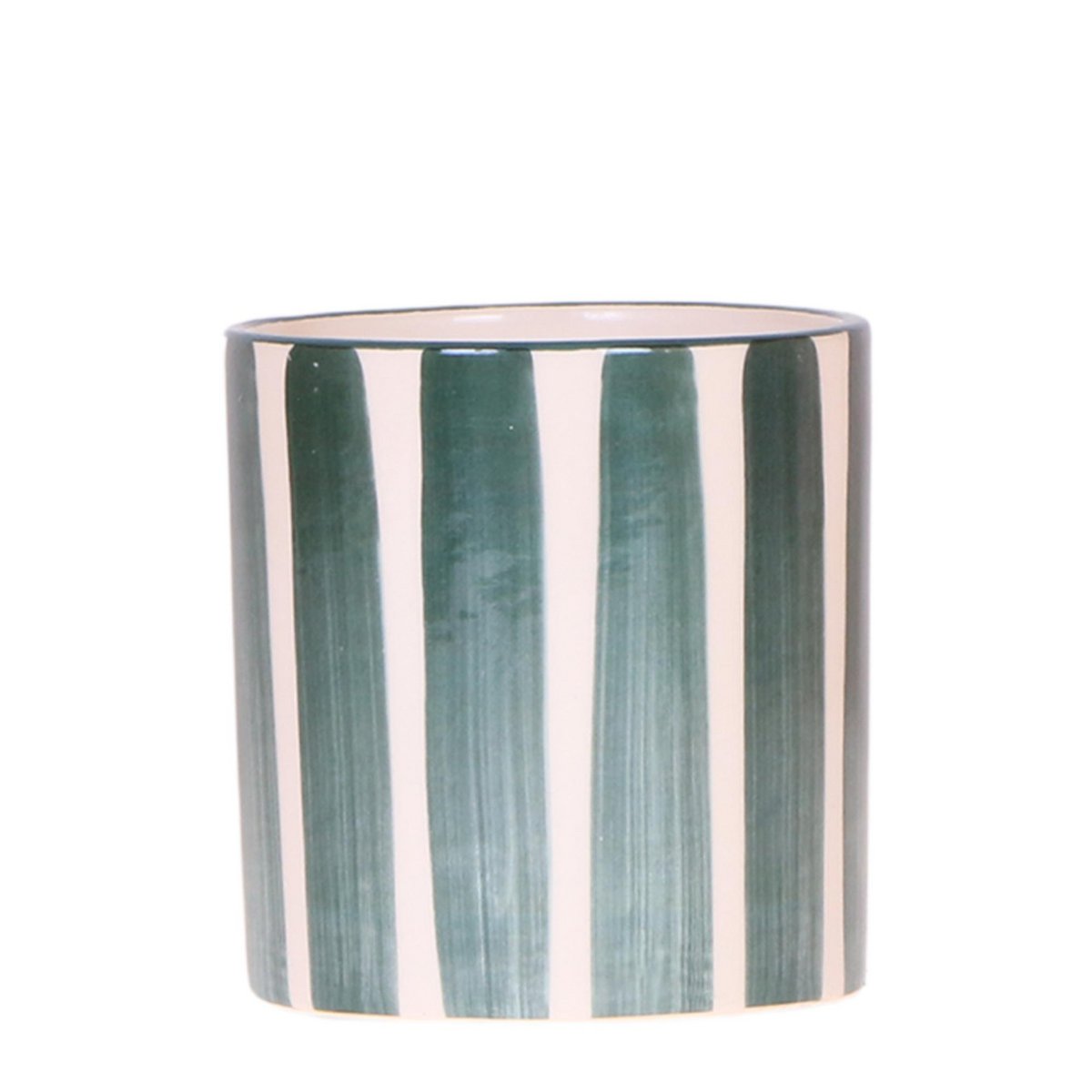 Pot décoratif Painted Stripe en céramique vert avec rayures élégantes