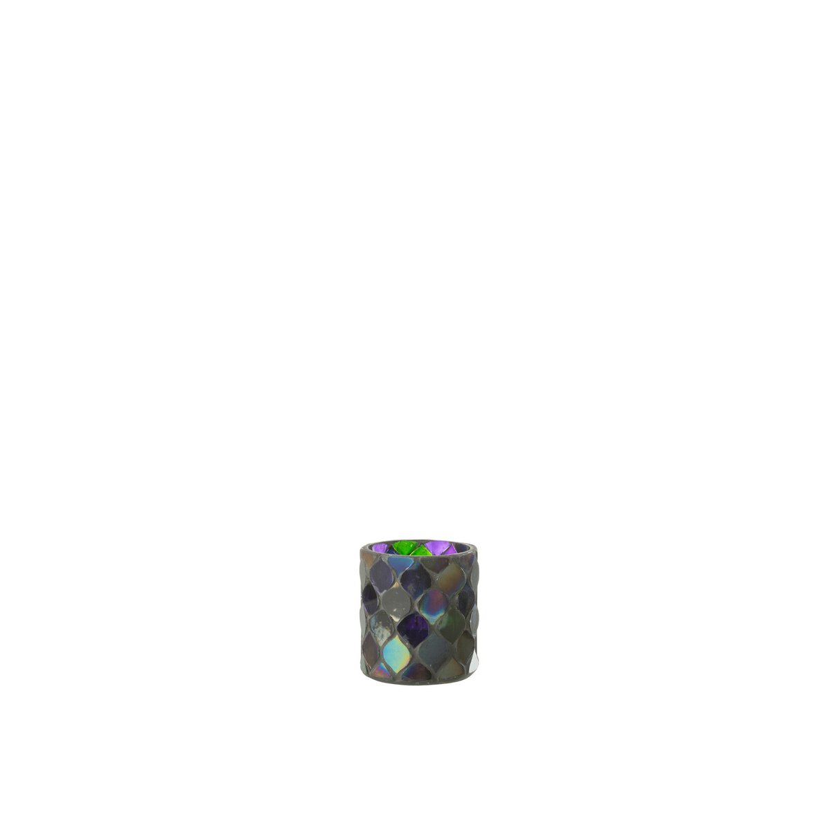 Bougeoir J-Line Mosaic en verre violet - mise en scène avec bougies