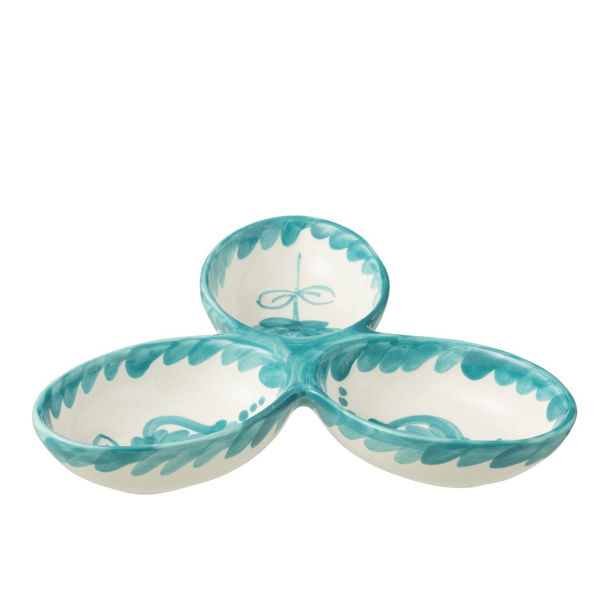 Assiette J-Line Scale Grenade Clover - Céramique blanche et aqua, design trèfle