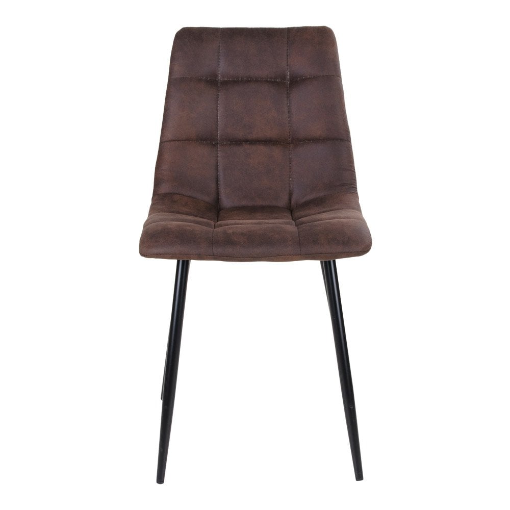 Vue de côté de la chaise Middelfart en microfibre marron