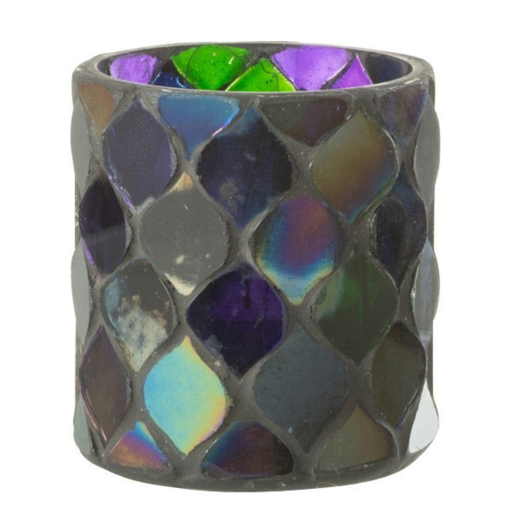 Bougeoir J-Line Mosaic en verre violet - vue de face